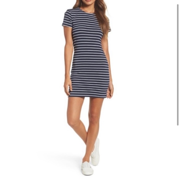 French Connection Knit Striped Body-con Dress Navy Blue White Size Small - Picture 1 of 14